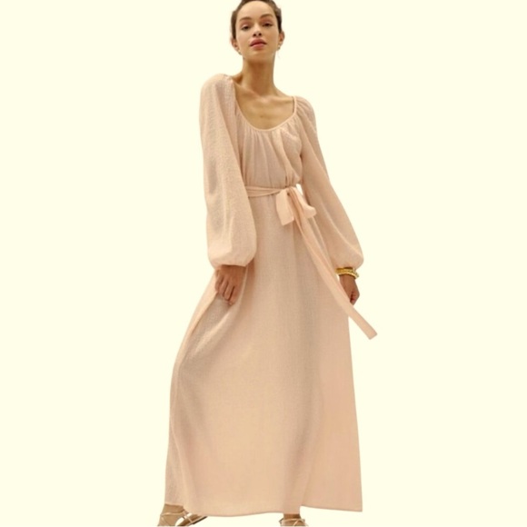 Reformation NWT Milana Blush Crepe Cotton Scoop Neck Long Sleeve Maxi Dress 8 - Picture 1 of 16
